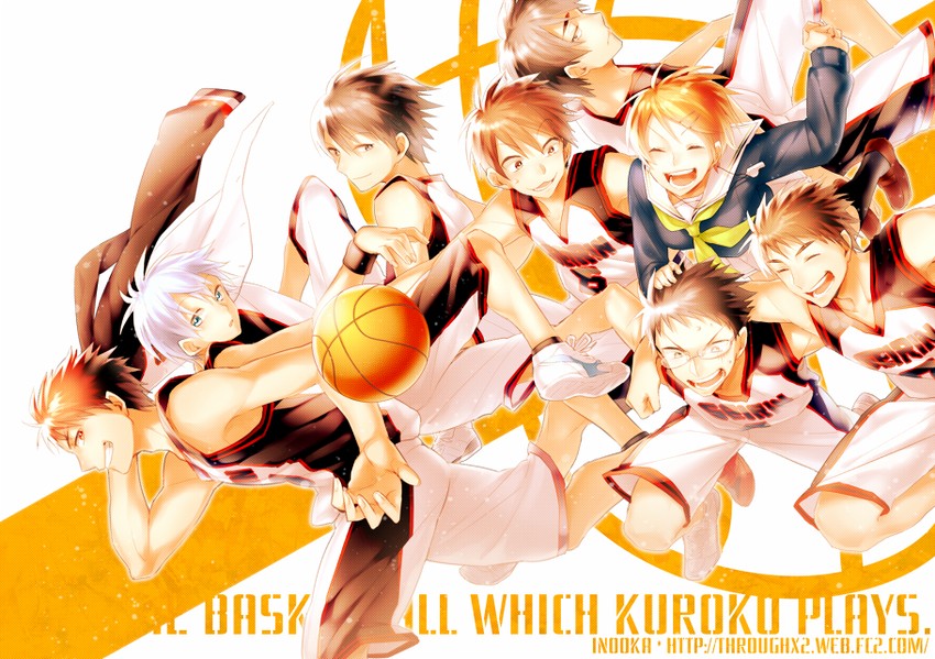 kuroko tetsuya, kagami taiga, aida riko, kiyoshi teppei, hyuuga junpei, and 3 more (kuroko no basuke) drawn by fumiko_(throughx2)