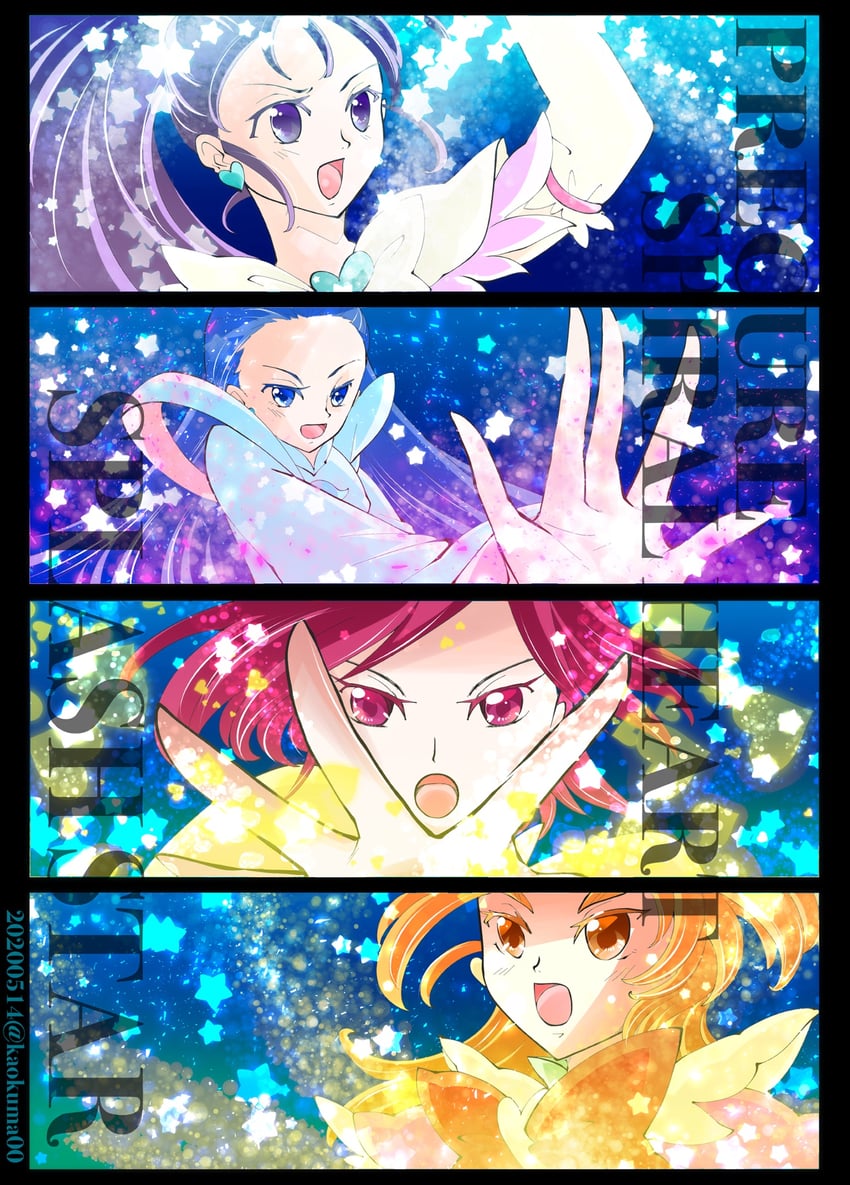 hyuuga saki, mishou mai, cure bloom, cure egret, kiryuu michiru, and 1 more (precure and 1 more) drawn by kaokuma