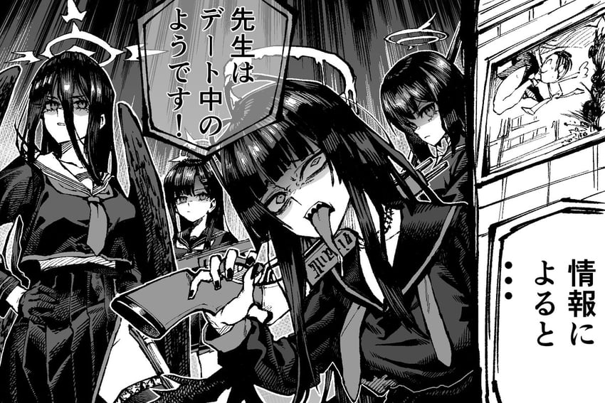 sensei, doodle sensei, aru, hasumi, ichika, and 2 more (blue archive) drawn by jazz_(fukukan)