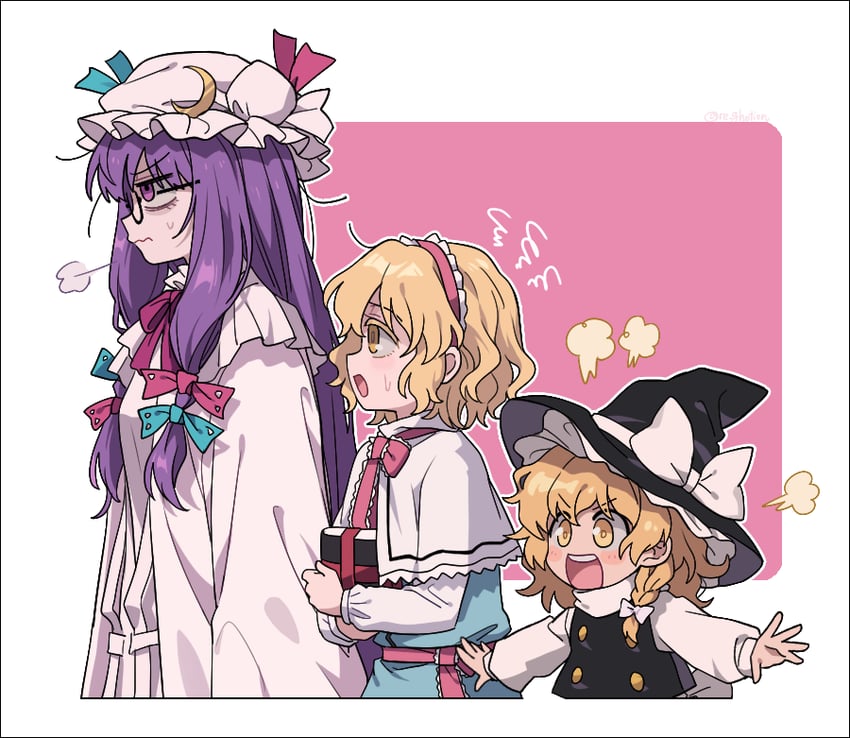 kirisame marisa, alice margatroid, and patchouli knowledge (touhou) drawn by re_ghotion