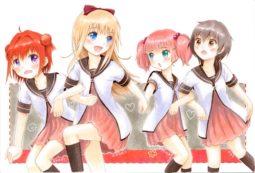 toshinou kyouko, akaza akari, funami yui, and yoshikawa chinatsu (yuruyuri) drawn by watayuki