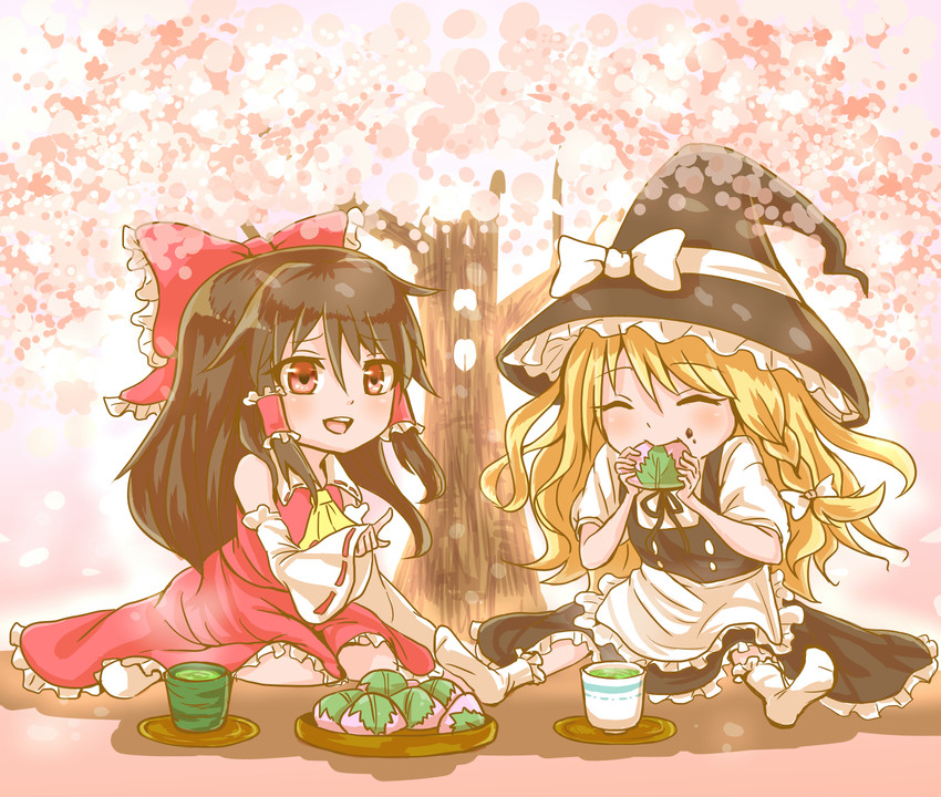 hakurei reimu and kirisame marisa (touhou) drawn by origami_(bupibupi)