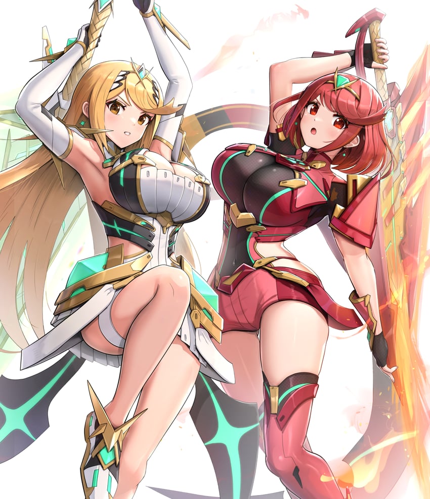 pyra and mythra (xenoblade chronicles and 1 more) drawn by gonzarez