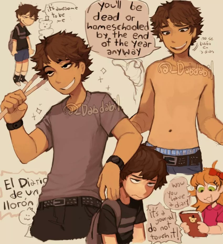 michael afton, crying child, elizabeth afton, and crying child's brother (five nights at freddy's and 2 more) drawn by dabi_bill