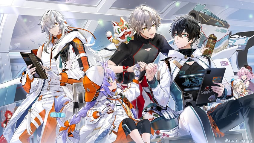 trailblazer, march 7th, caelus, dan heng, jing yuan, and 6 more (honkai and 1 more) drawn by matori_(penguin_batake)