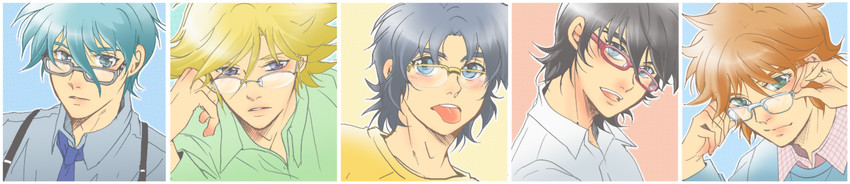 sanada ryou, mouri shin, hashiba touma, date seiji, and shue rei fuan (yoroiden samurai troopers) drawn by hiro_(minorstar)