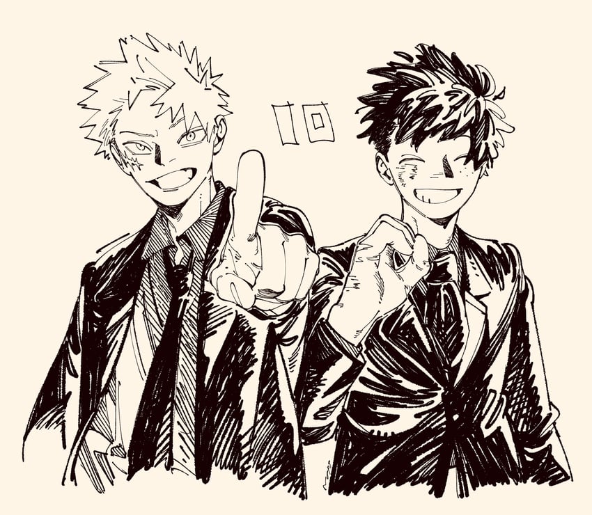 midoriya izuku and bakugou katsuki (boku no hero academia) drawn by napp