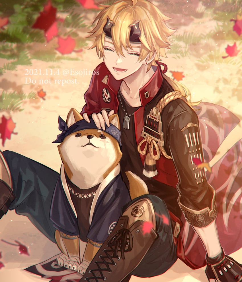 thoma and kageroumaru (genshin impact) drawn by amaichi_esora