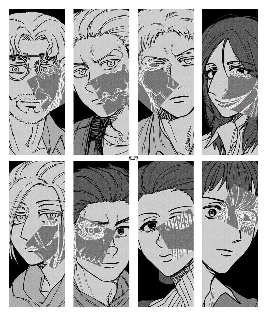 reiner braun, annie leonhart, titan, bertolt hoover, colossal titan, and 11 more (shingeki no kyojin) drawn by mina_(als_dk)