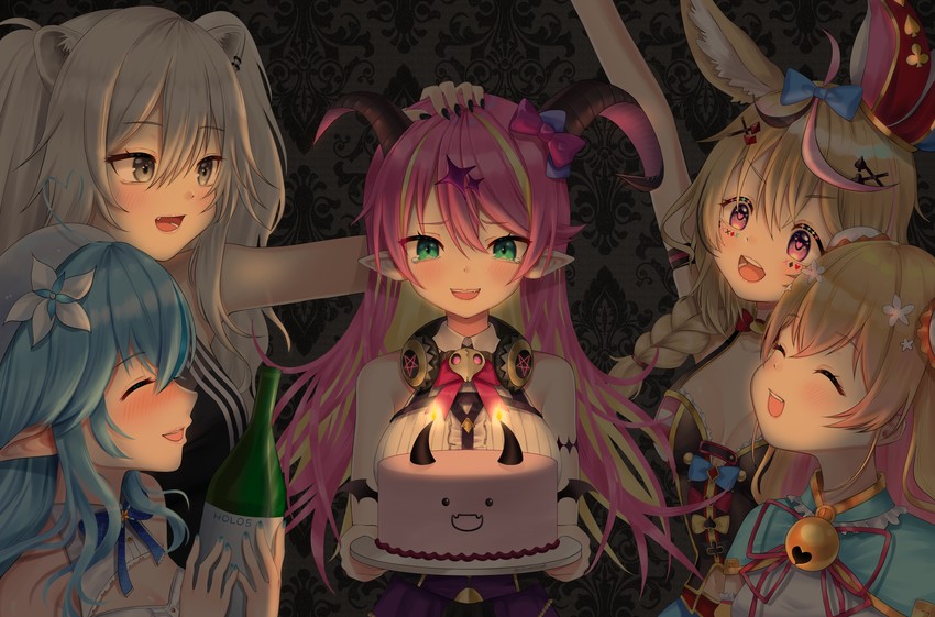 yukihana lamy, shishiro botan, omaru polka, momosuzu nene, and mano aloe (hololive) drawn by clover_(cloversoya)