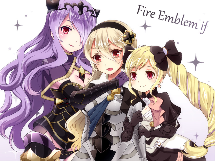 female corrin, camilla, and elise (fire emblem and 1 more) drawn by shira_yu_ki