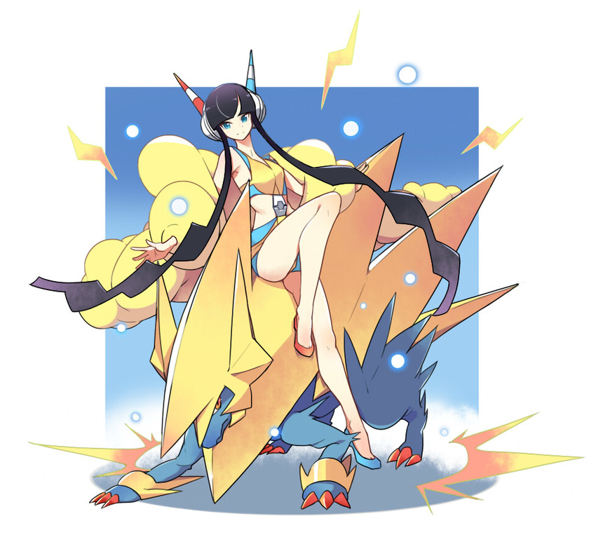 elesa, manectric, and mega manectric (pokemon and 1 more) drawn by tm_(hanamakisan)