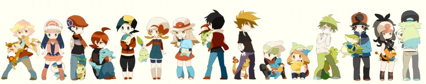 dawn, may, hilda, red, ethan, and 25 more (pokemon and 7 more) drawn by hagiko