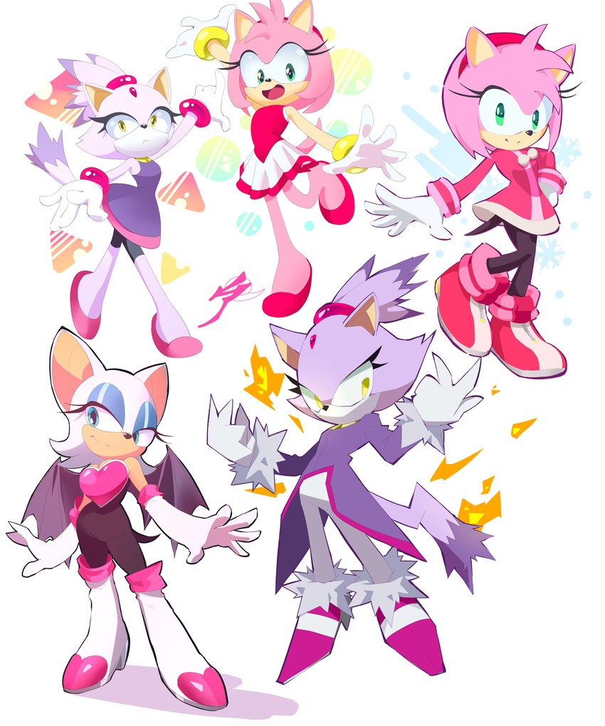 amy rose, blaze the cat, and rouge the bat (mario and 4 more) drawn by aetherion