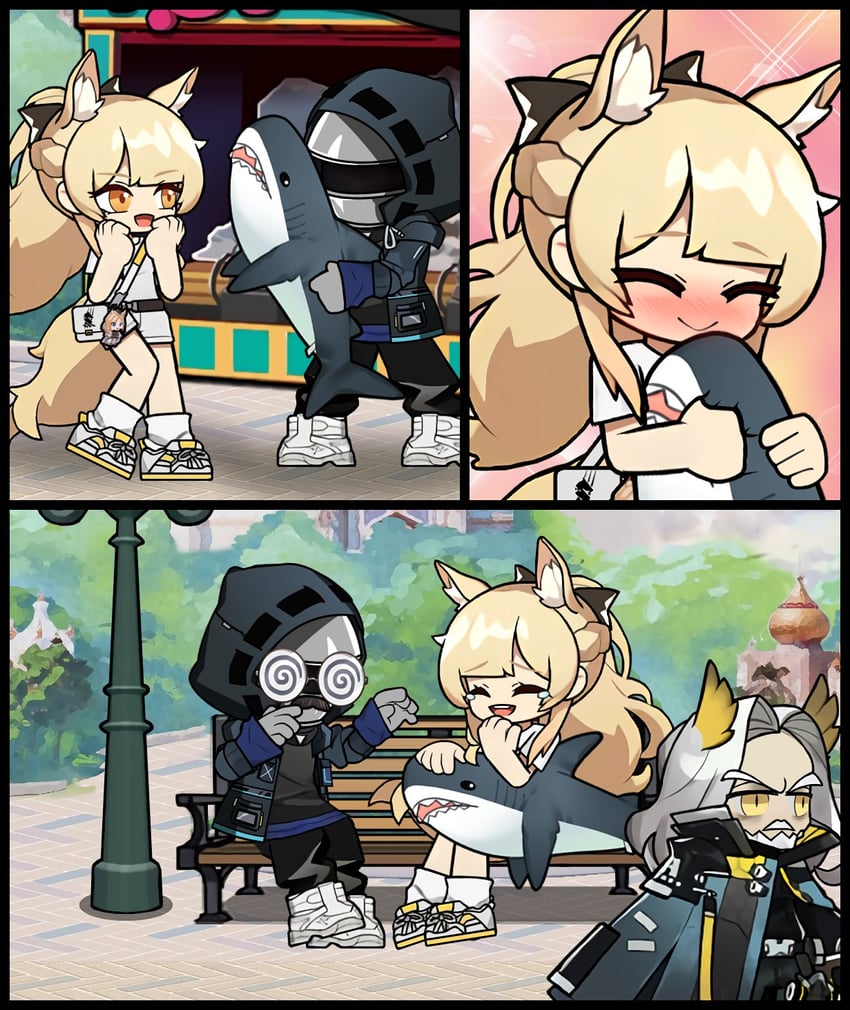 doctor, blemishine, and hellagur (arknights) drawn by the_mad_mimic