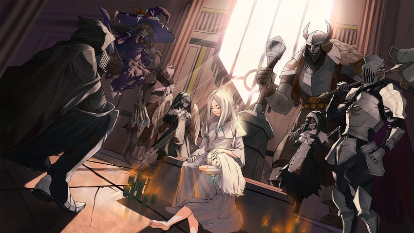 lily, umbral knight, ulv the mad knight, guardian siegrid, knight captain julius, and 4 more (ender lilies quietus of the knights) drawn by nen_10