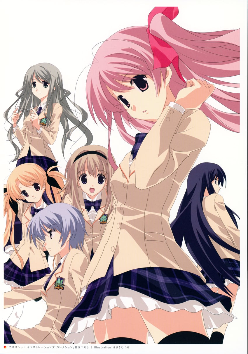 sakihata rimi, nishijou nanami, kishimoto ayase, orihara kozue, aoi sena, and 1 more (chaos;head) drawn by sasaki_mutsumi