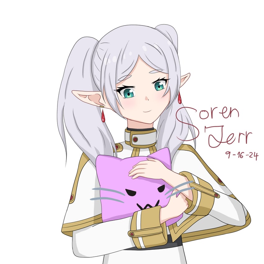 frieren and grape-flavored blobcat (sousou no frieren and 1 more) drawn by sorenjerr