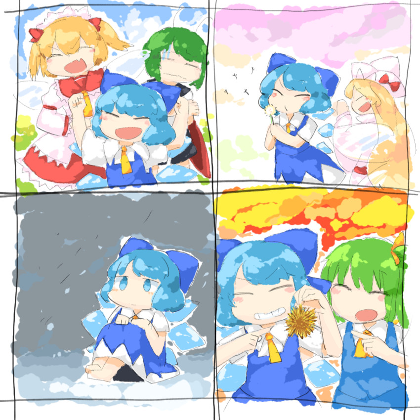 cirno, daiyousei, wriggle nightbug, lily white, and sunny milk (touhou) drawn by yaise