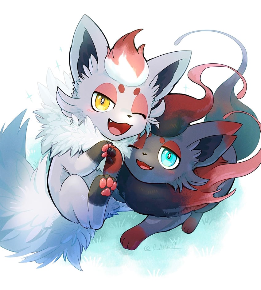 zorua and hisuian zorua (pokemon) drawn by o_hitu_g