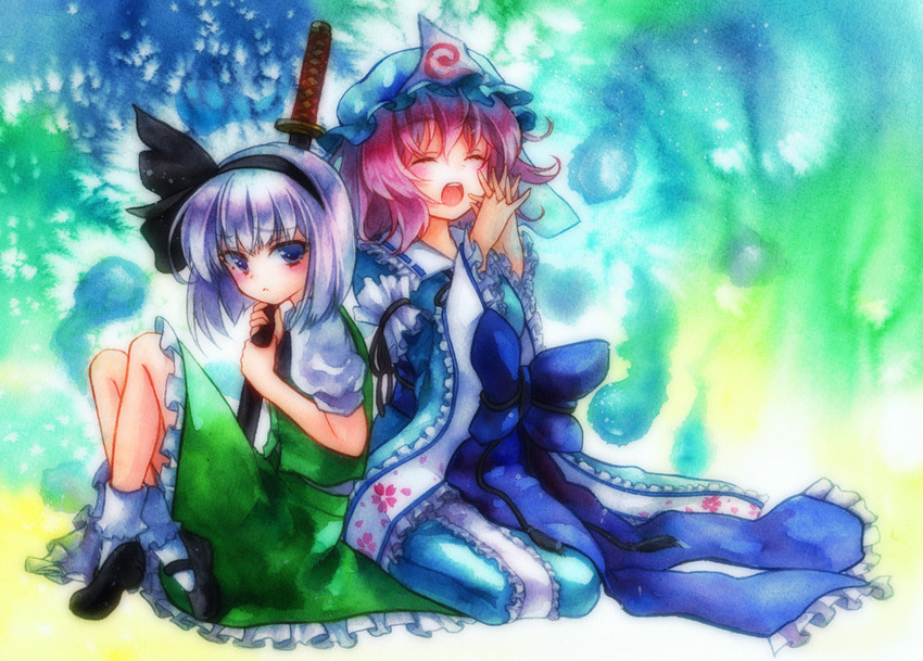 konpaku youmu and saigyouji yuyuko (touhou) drawn by ne-on