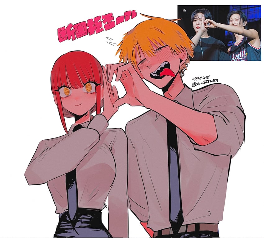 makima and denji (chainsaw man and 1 more) drawn by gaganbo_(shuuu85372871)
