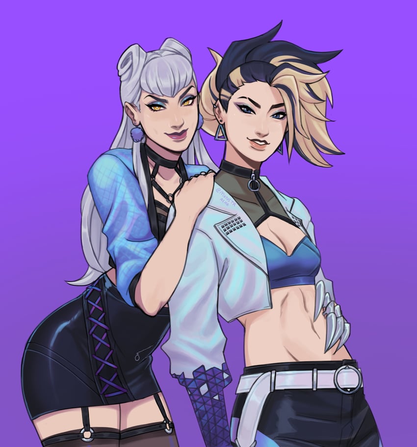 akali, evelynn, k/da all out evelynn, and k/da all out akali (league of legends) drawn by malevolent_lxix