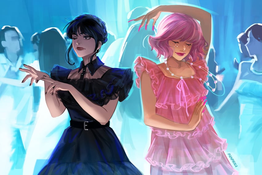 wednesday addams and enid sinclair (addams family and 1 more) drawn by panprika11