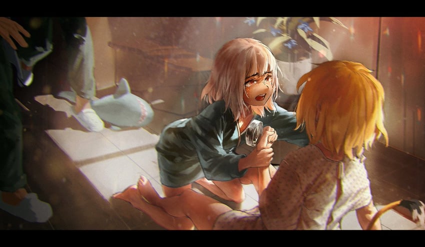 gawr gura, watson amelia, and dooby (hololive and 2 more) drawn by kokono_ka
