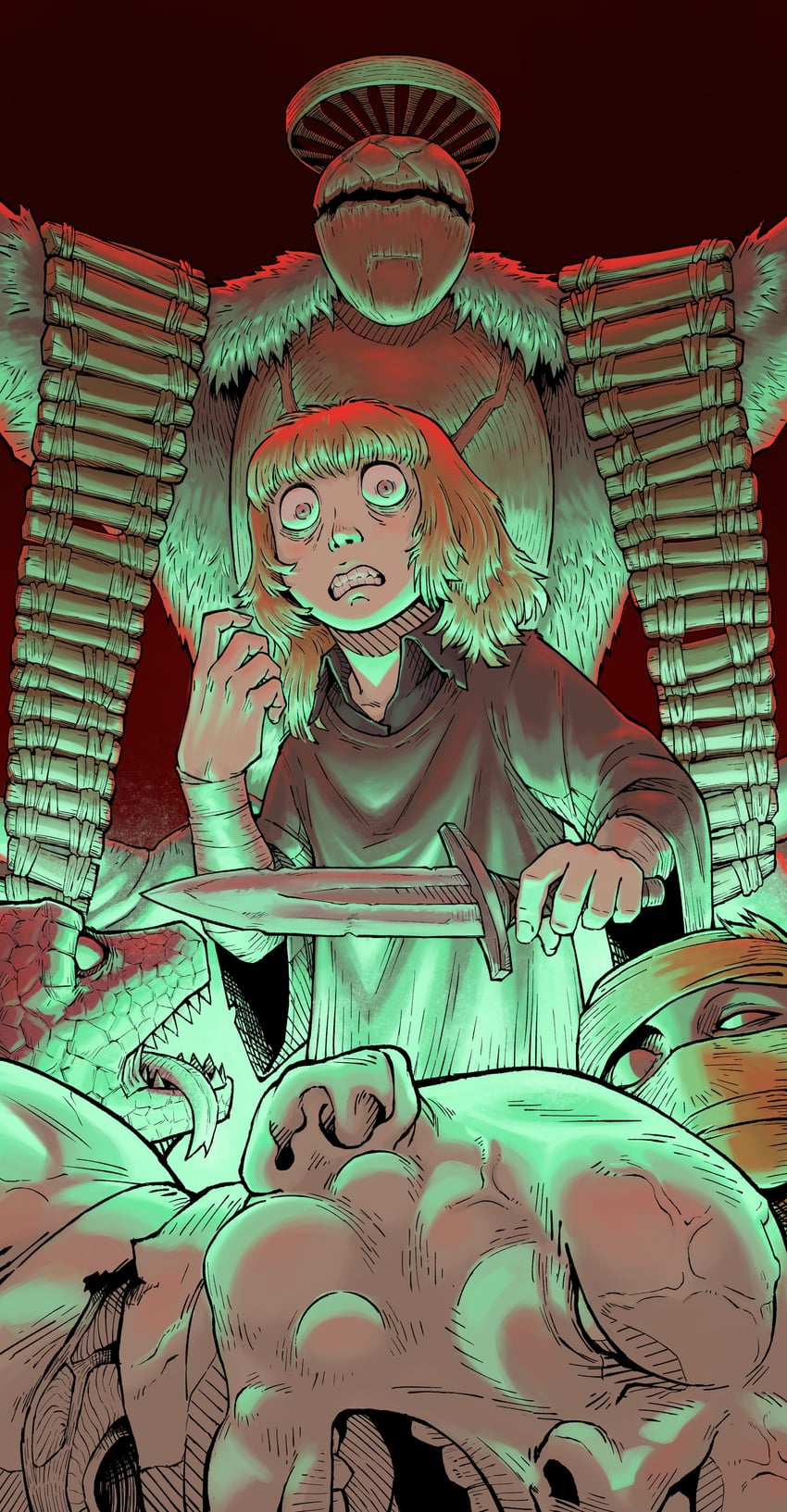 the girl, the god of fear and hunger, and prison guard (fear & hunger and 1 more) drawn by trejoshurtado