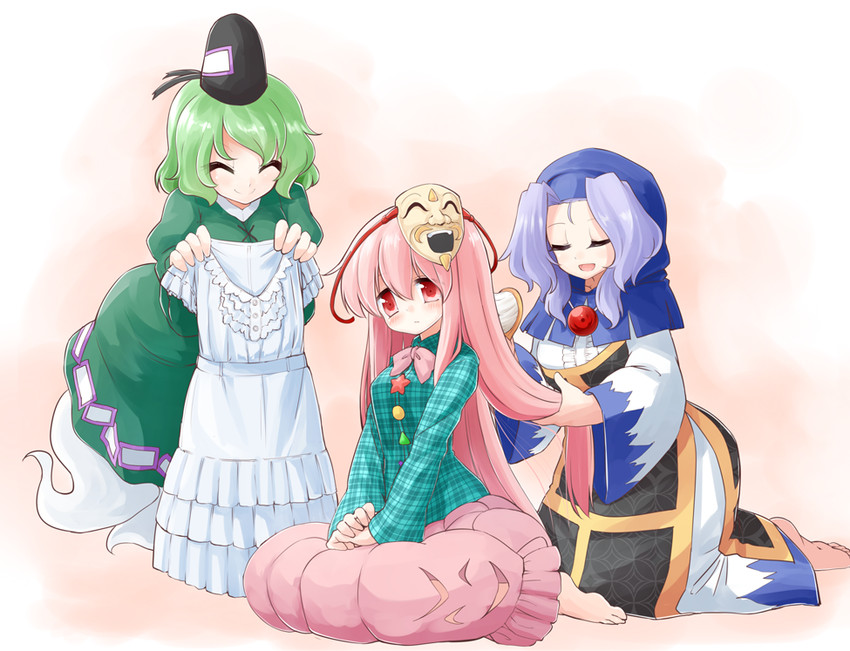 hata no kokoro, soga no tojiko, and kumoi ichirin (touhou) drawn by naka_akira