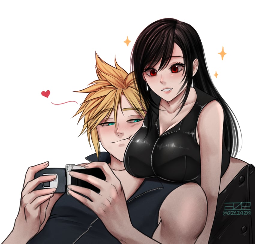 tifa lockhart and cloud strife (final fantasy and 2 more) drawn by azezazel
