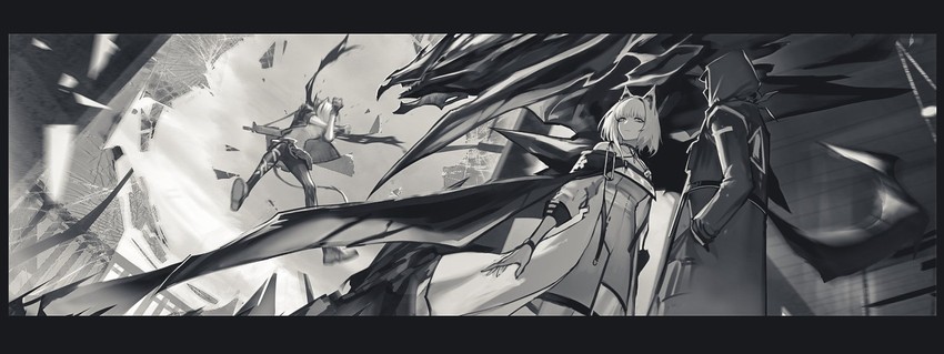 doctor, kal'tsit, w, and mon3tr (arknights) drawn by rhine_(overtonerhine)