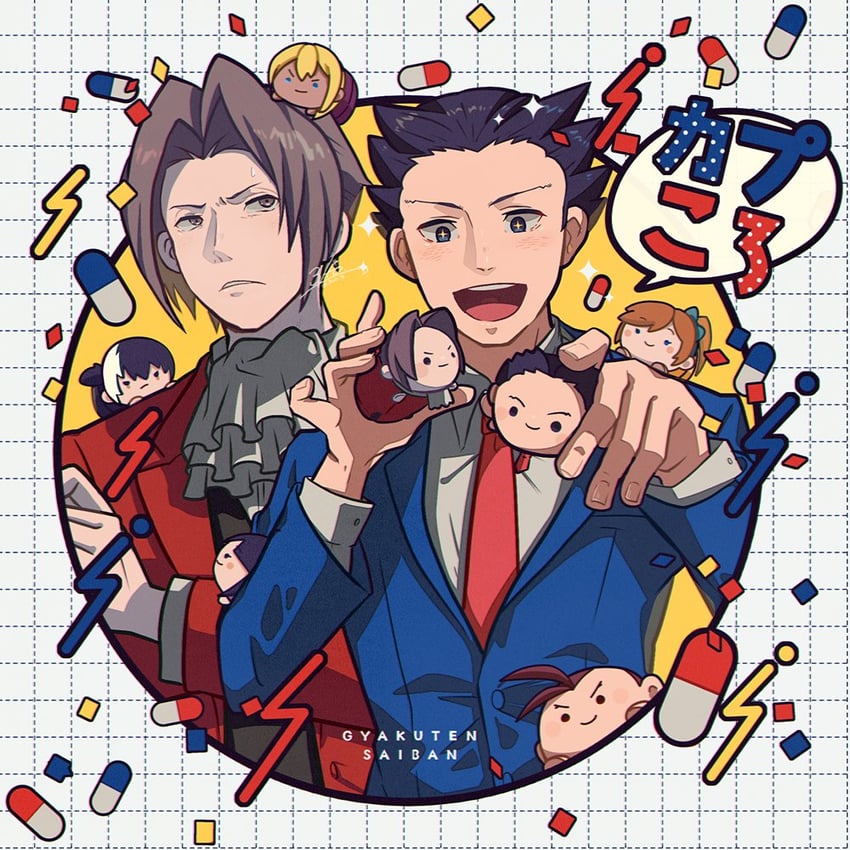phoenix wright, miles edgeworth, maya fey, apollo justice, athena cykes, and 2 more (ace attorney) drawn by 3llo_3