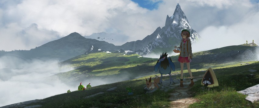 gloria, eevee, rotom, rotom phone, oddish, and 7 more (pokemon and 1 more) drawn by asteroid_ill