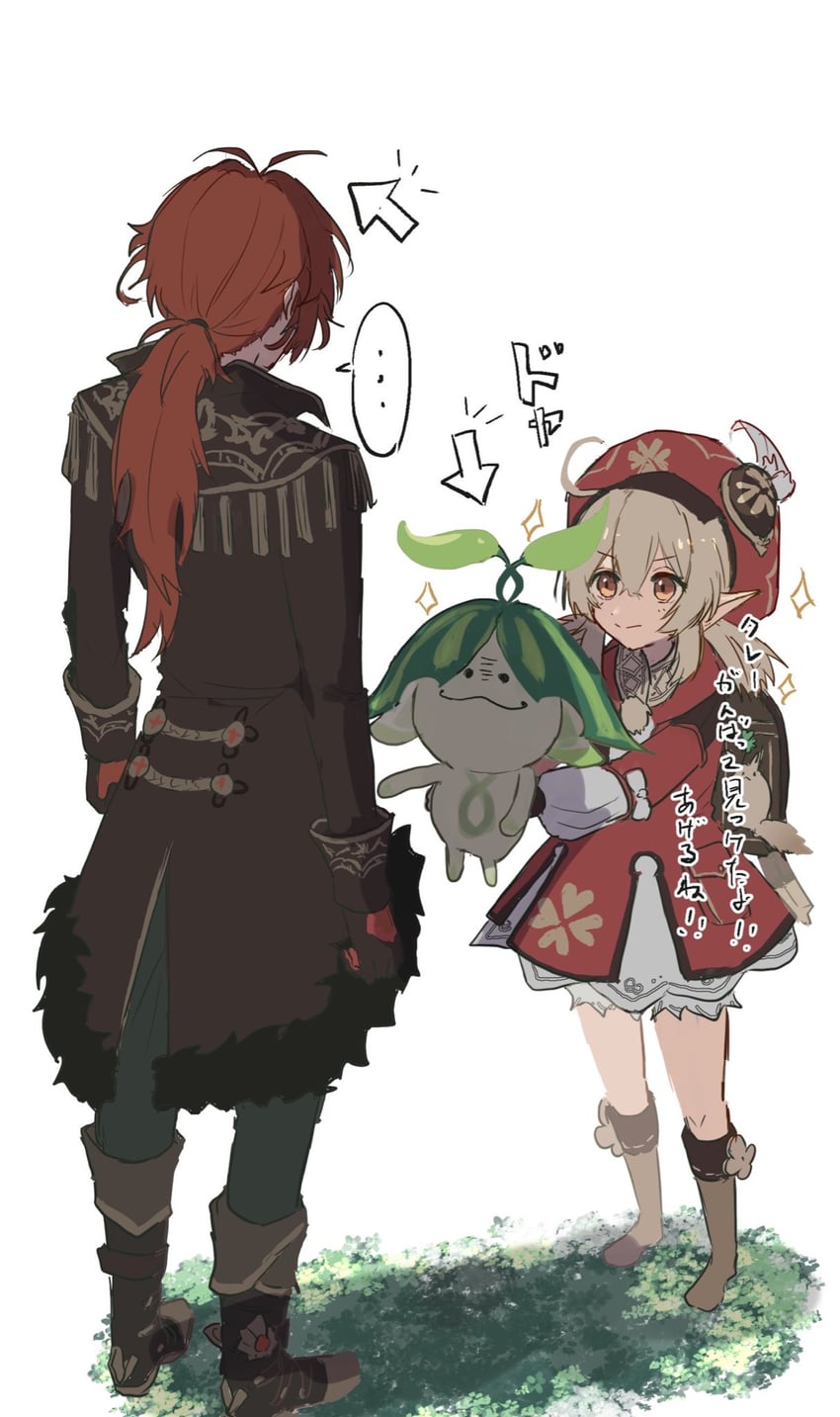 klee, diluc, aranara, and aragaru (genshin impact) drawn by 403pa
