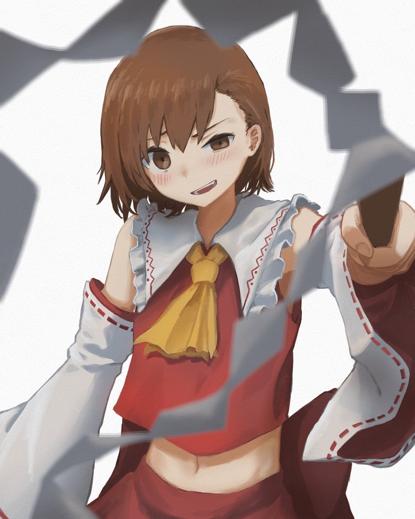 hakurei reimu, misaka mikoto, and satou rina (touhou and 1 more) drawn by tatararashi