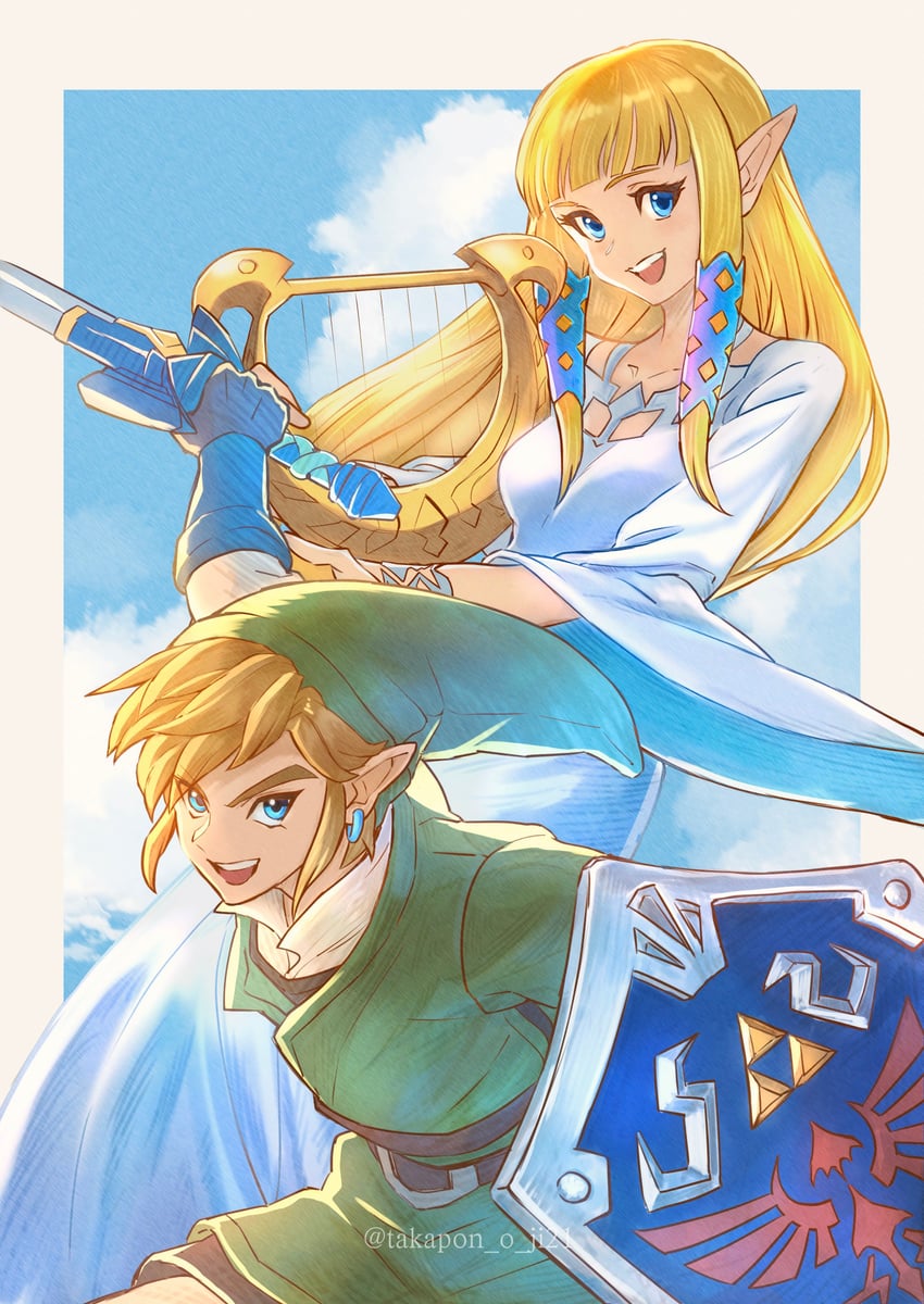 link and princess zelda (the legend of zelda and 1 more) drawn by takapon-o-ji