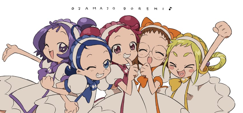 harukaze doremi, segawa onpu, fujiwara hazuki, senoo aiko, and asuka momoko (ojamajo doremi) drawn by teruya_(6w6y)