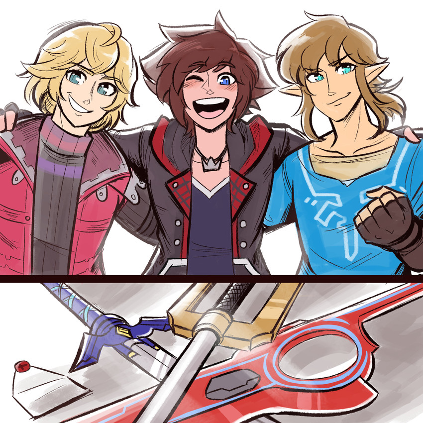 link, sora, and shulk (the legend of zelda and 6 more) drawn by scruffyturtles