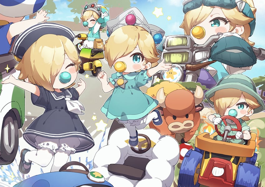 rosalina, toad, and baby rosalina (mario and 2 more) drawn by yukie_(kusaka_shi)
