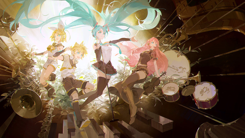 hatsune miku, kagamine rin, kagamine len, and megurine luka (vocaloid and 1 more) drawn by a-shacho