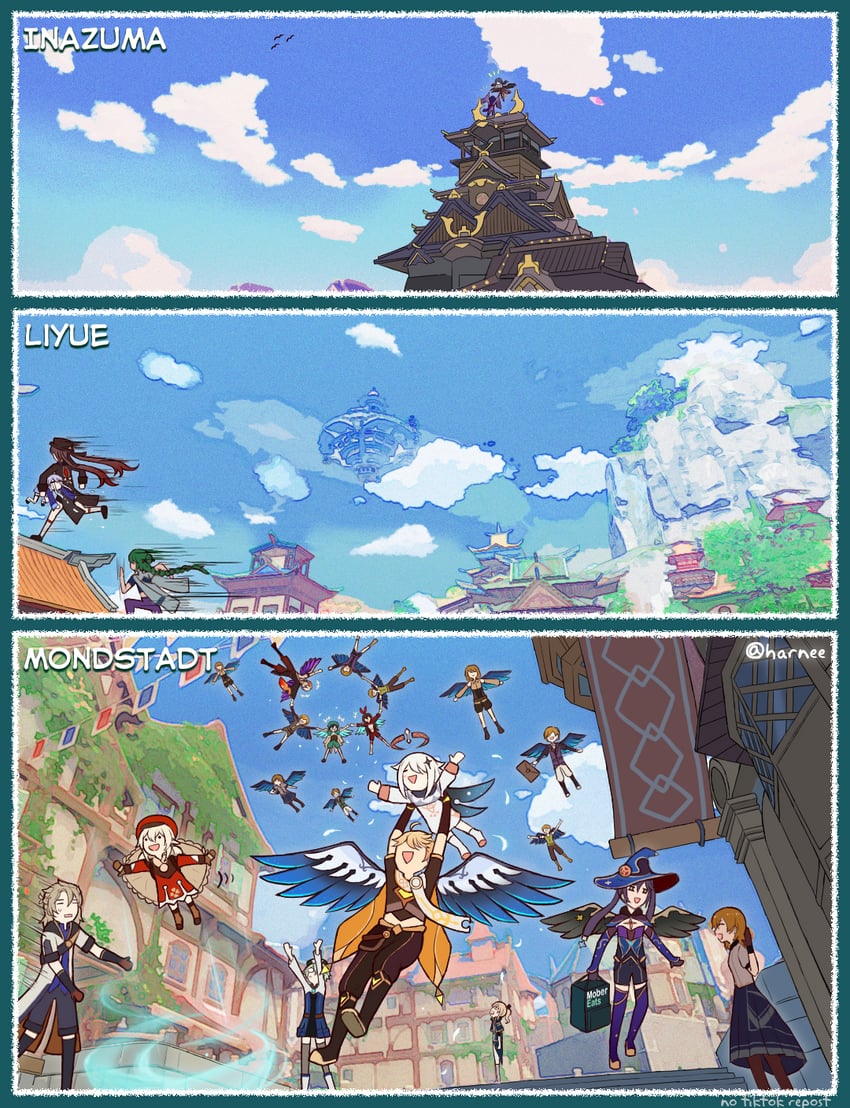 raiden shogun, hu tao, aether, mona, venti, and 10 more (genshin impact) drawn by harnee_s