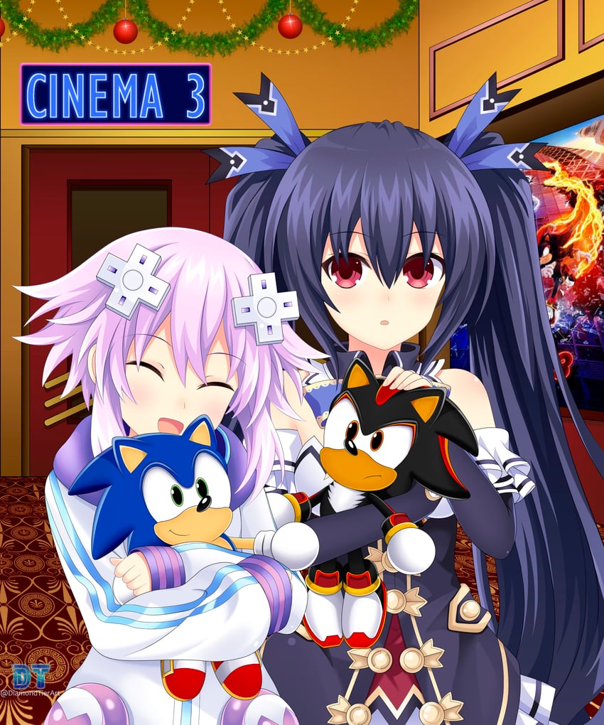 sonic the hedgehog, shadow the hedgehog, neptune, and noire (neptune and 2 more) drawn by diamondtierart