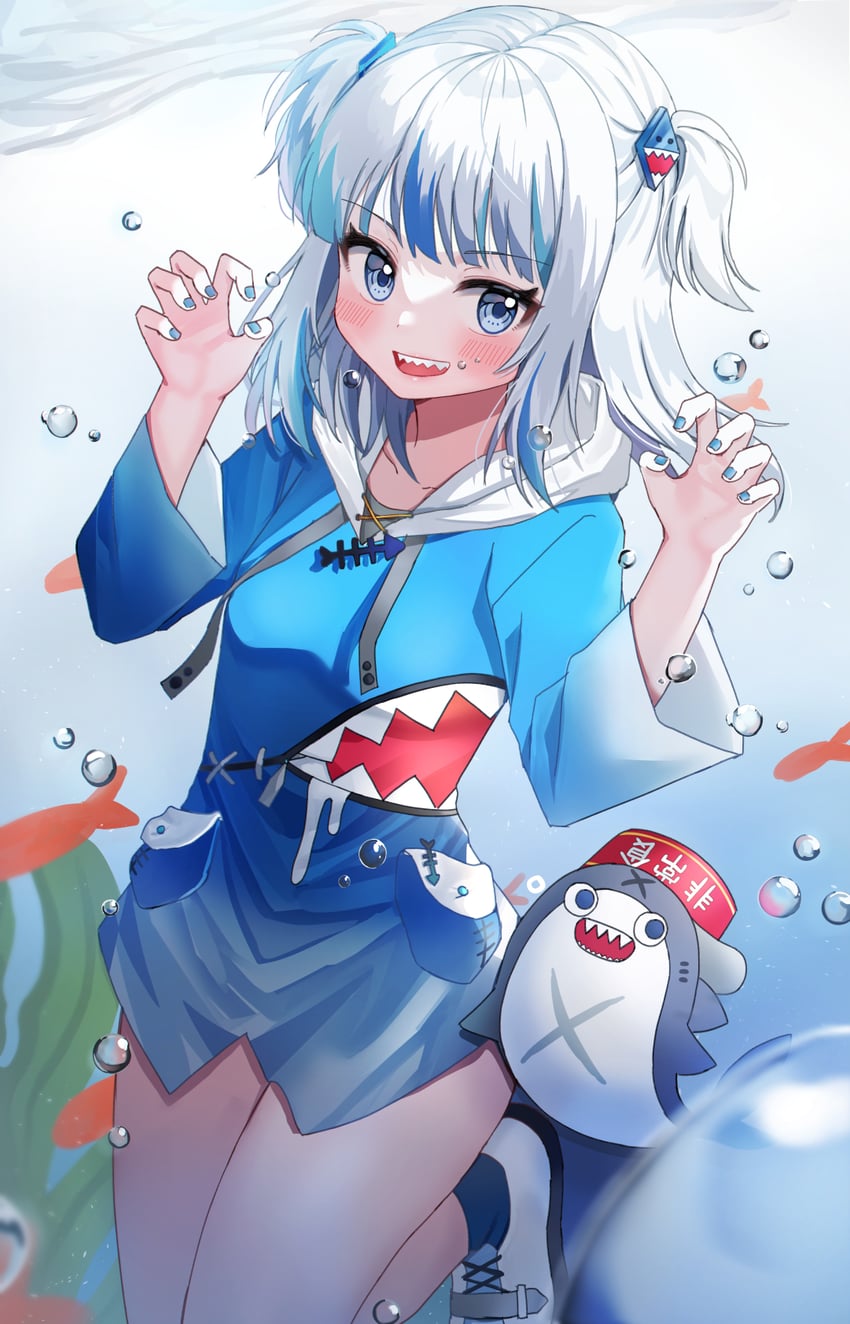 gawr gura and bloop (hololive and 1 more) drawn by kubong