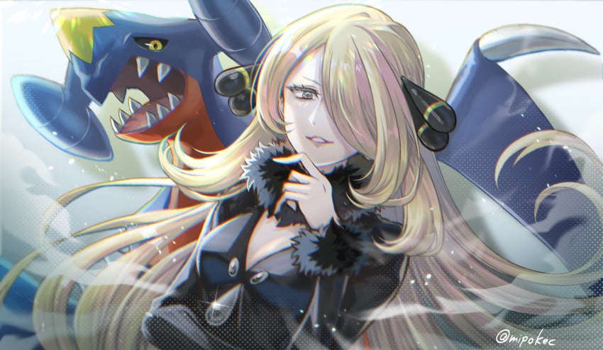 cynthia and garchomp (pokemon and 1 more) drawn by mipokec