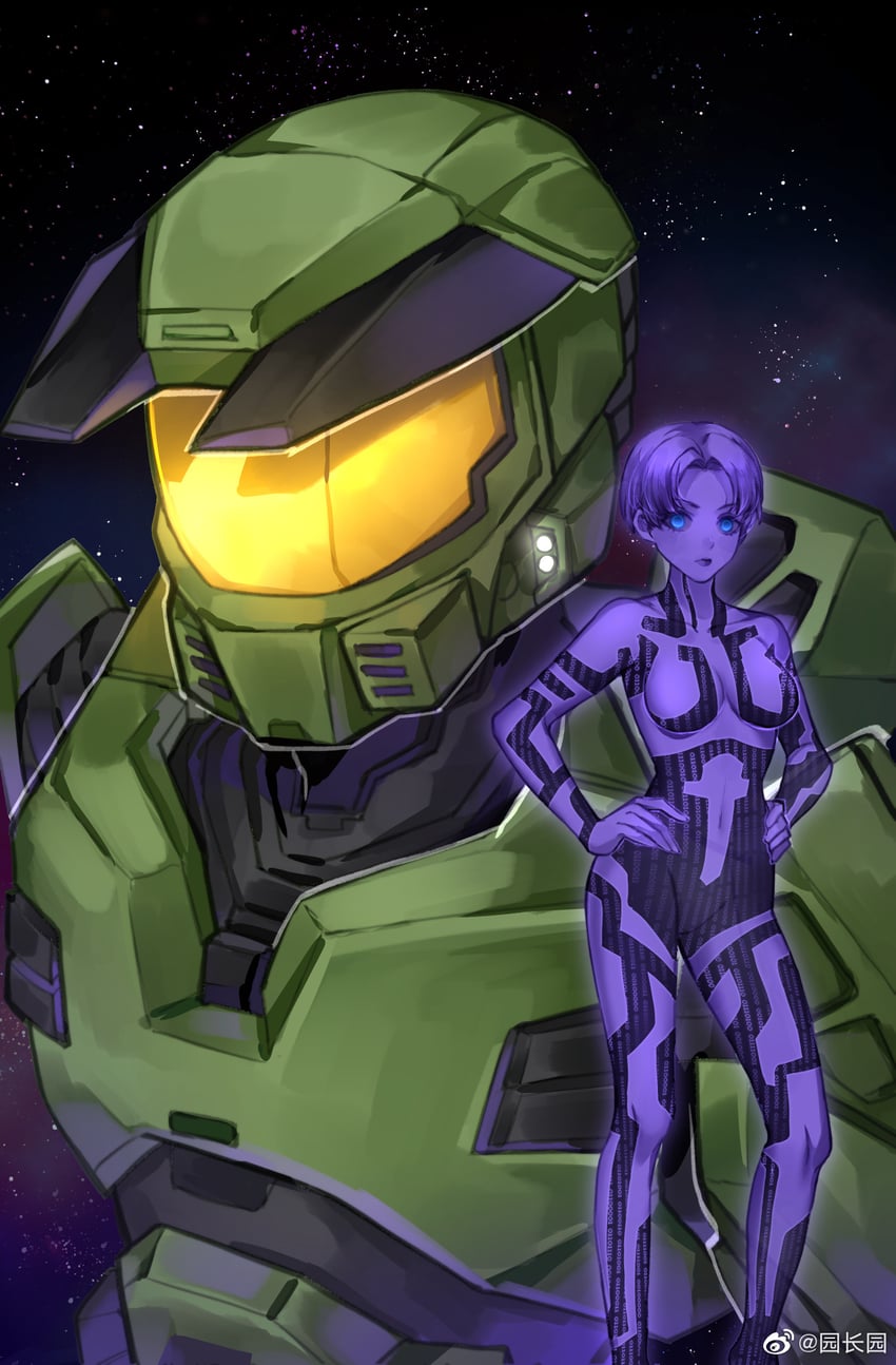 master chief and cortana (halo and 1 more) drawn by sky_kiki