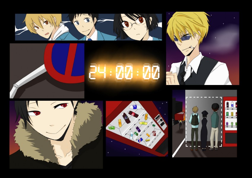 orihara izaya, sonohara anri, heiwajima shizuo, ryuugamine mikado, kida masaomi, and 3 more (durarara!! and 1 more) drawn by akahrk