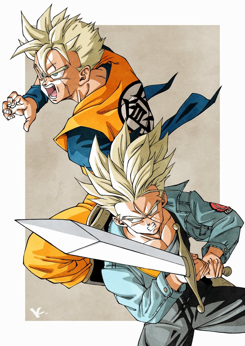son gohan and trunks (dragon ball and 1 more) drawn by kakeru_(dbskakeru)