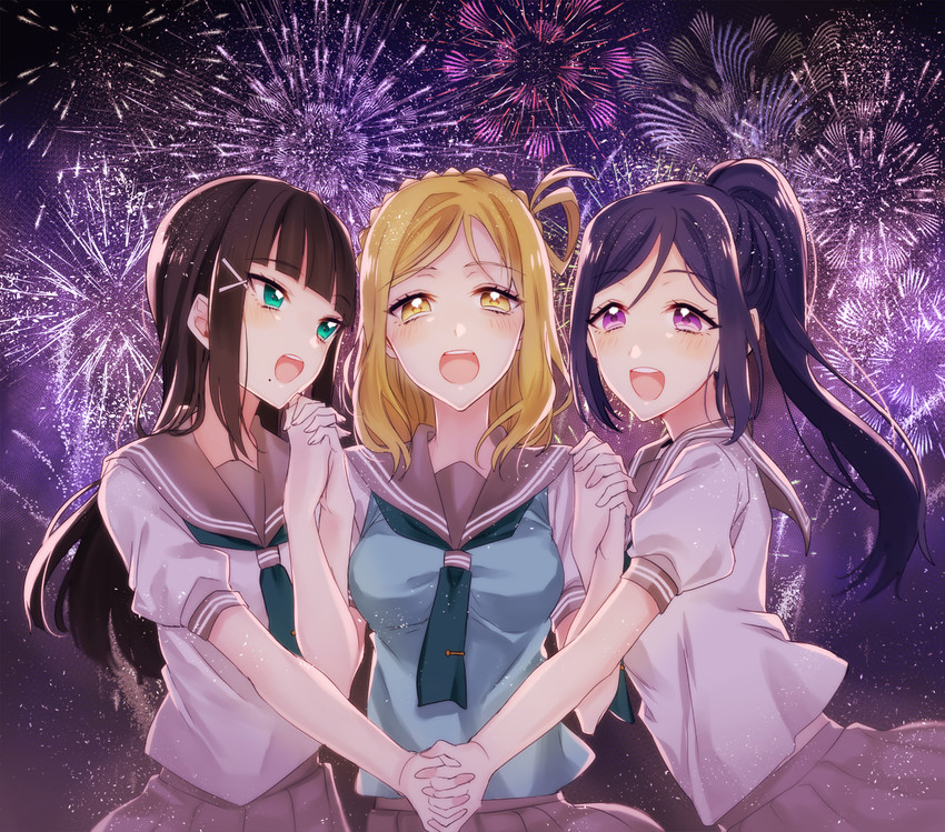matsuura kanan, kurosawa dia, and ohara mari (love live! and 1 more) drawn by noka_(blackheart1118)